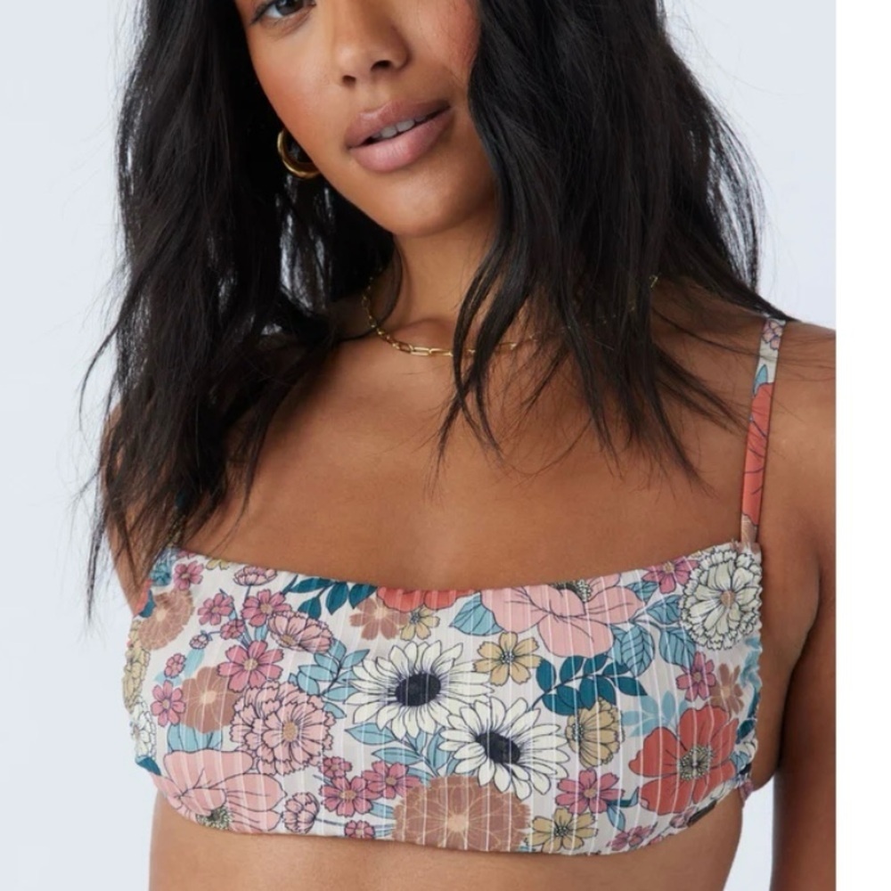 ONeill Tenley Floral Jupiter Bralette Bikini Top Pink Blue Daisies Size M NWT